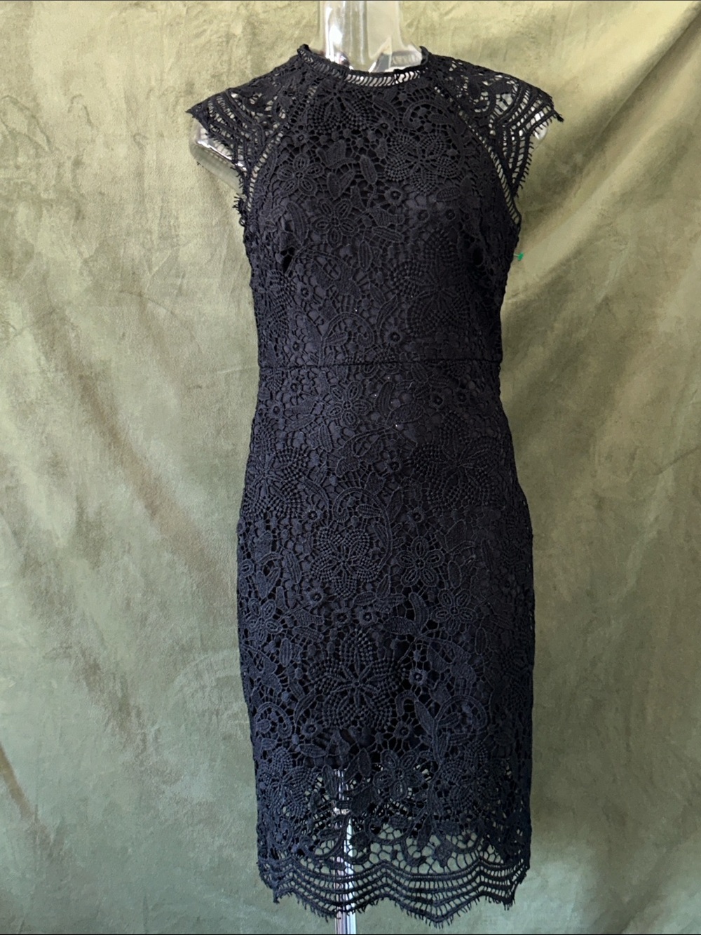Main Strip Black Crochet Lace Sheath Dress